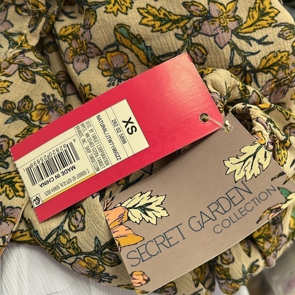Xhilaration Secret Garden Pink/Yellow Cold Shoulder Tie neck Flowy Blouse NWT - Picture 6 of 6